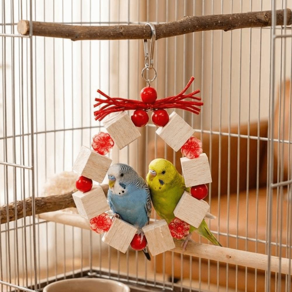 Colorful Beads Wooden Parrot Chewing Toy Ring-shaped Beak Grinding Toy  for Budgies