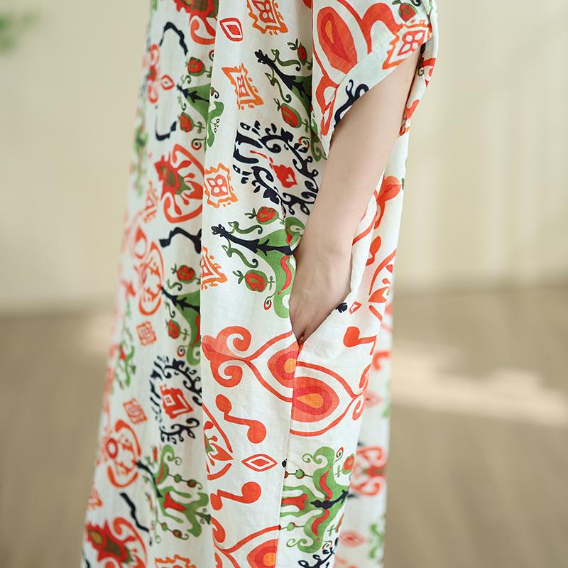 DIMANAF New 2026 Women Plus Size Summer Casual Long Dress Cotton Loose Oversize Maxi Floral Print Beach Sundress