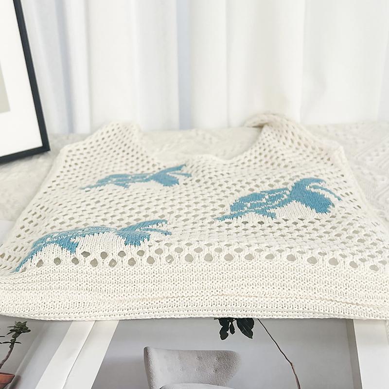 Women's Lightweight Foldable Beach Tote Bag Animal Print Hollow Weave Crochet Design Shoulder Bag for Travel Shopping & Casual Outings KTY