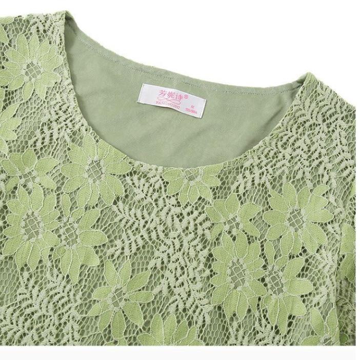 Women's Lace Shirt Top Seven Sleeve Summer Clothes Hollow Out Large Medium and Long Lace