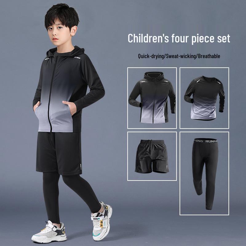 Autumn Quick-Drying Sports Suit: Boys' Basketball & Football Training Outfit with Tight-Fitting Winter Fitness Clothes for Teens