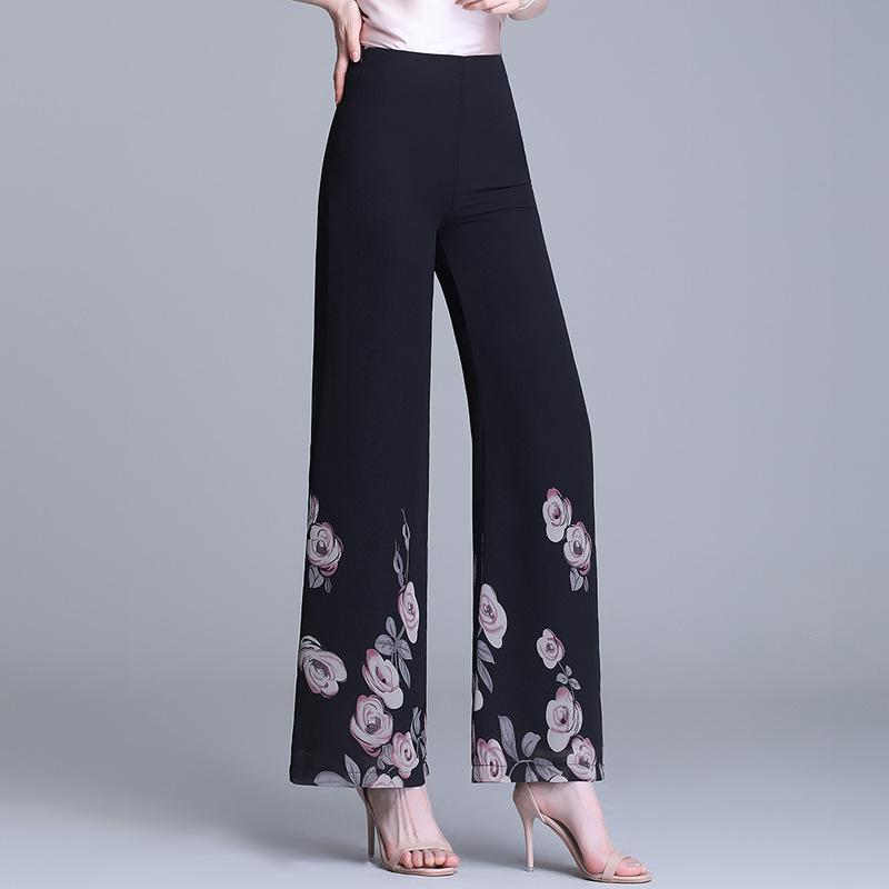 Double Layer Printed Chiffon Wide Leg Pants For Women's Summer New High Waisted Loose Dance Swing Pants Drooping Skirt Pants LA