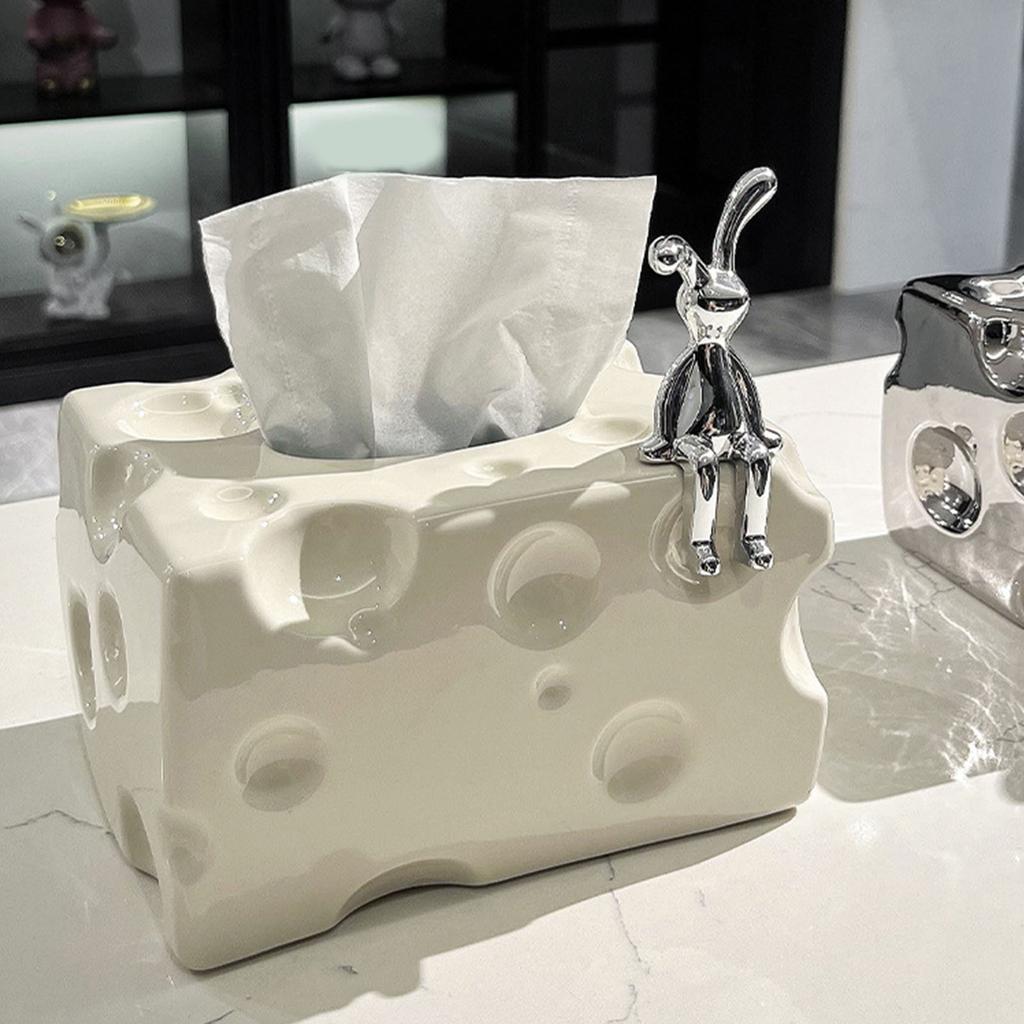 Tissue Box Cover Ceramic Rectangular Stylish Elegant Decorative Napkin Box Holder for Desktop Coffee Table