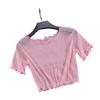 O-Ausschnitt Kurzarm Sheer Trim Crop Top Frauen See-through Glitter Mesh T-Shirt Streetwear