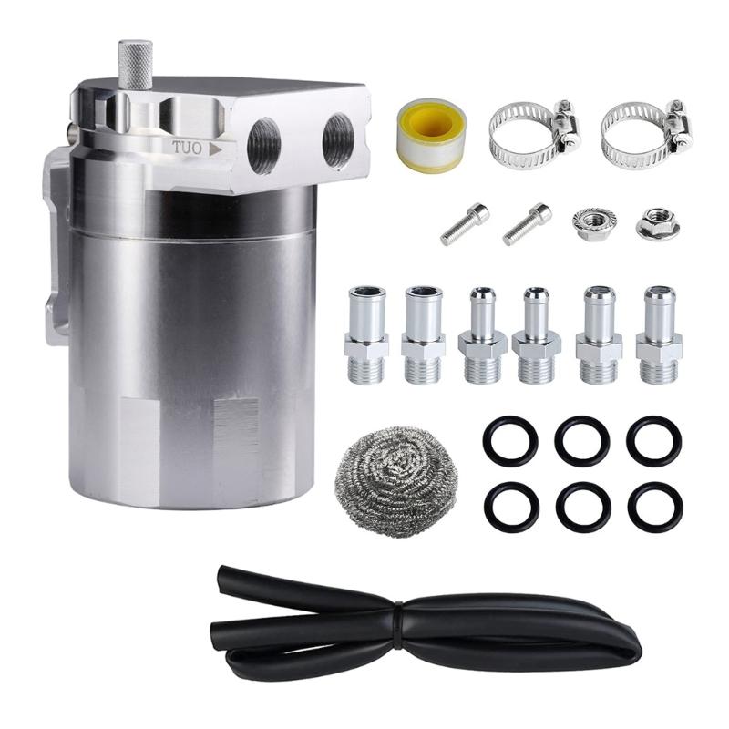 Oil Separator Reservoir Tanks Oil Catch Aluminum Can Kit Baffled with Air Filter Universally for Most Car