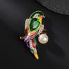 Elegant Parrot Bird Brooch Pin with Faux Pearl & Colorful Gemstones - Golden-Tone Luxury Animal Accessory, Sparkling Perfect for Daily Wear Parties