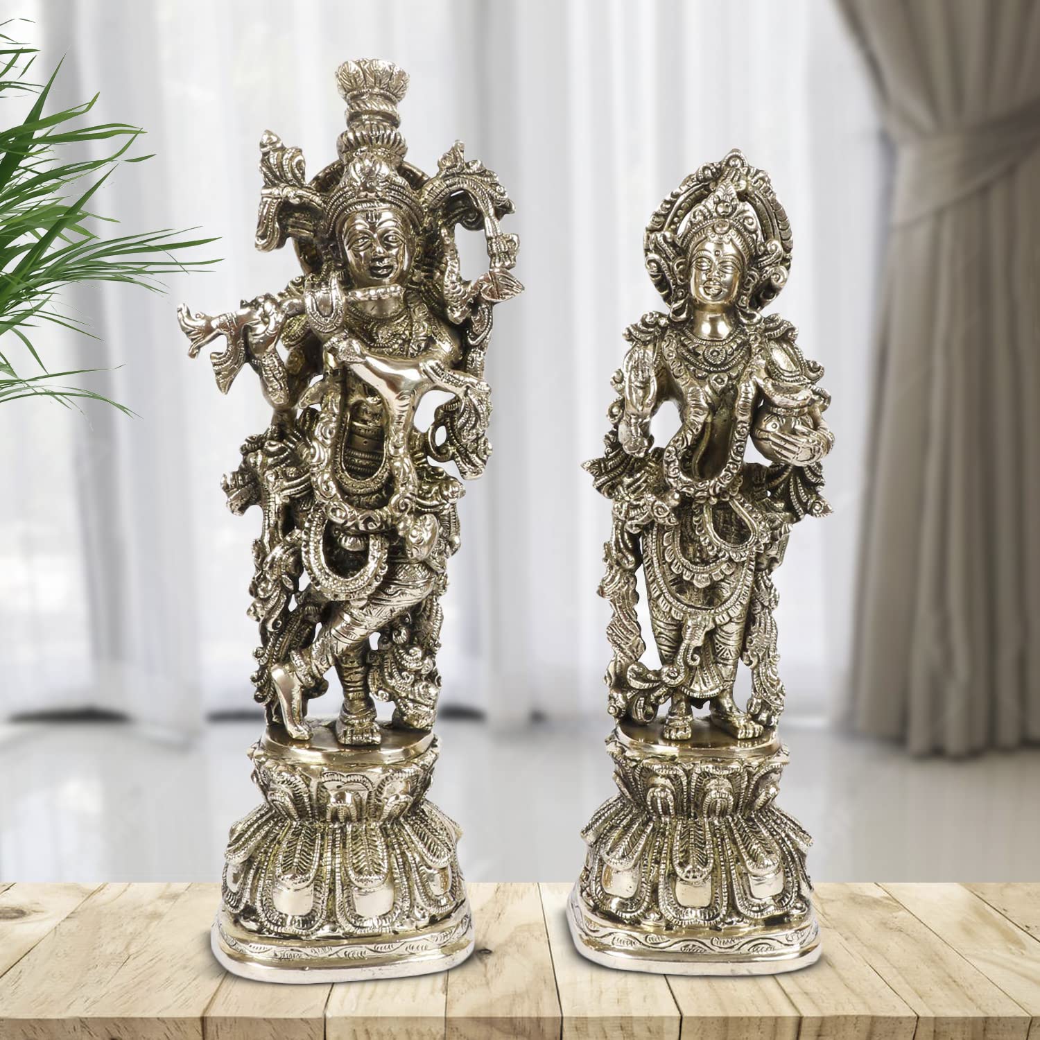 

Radha Krishna Ji Statue, Tall Murti, Intricate Detailing, Gold, Brass -13 Inch