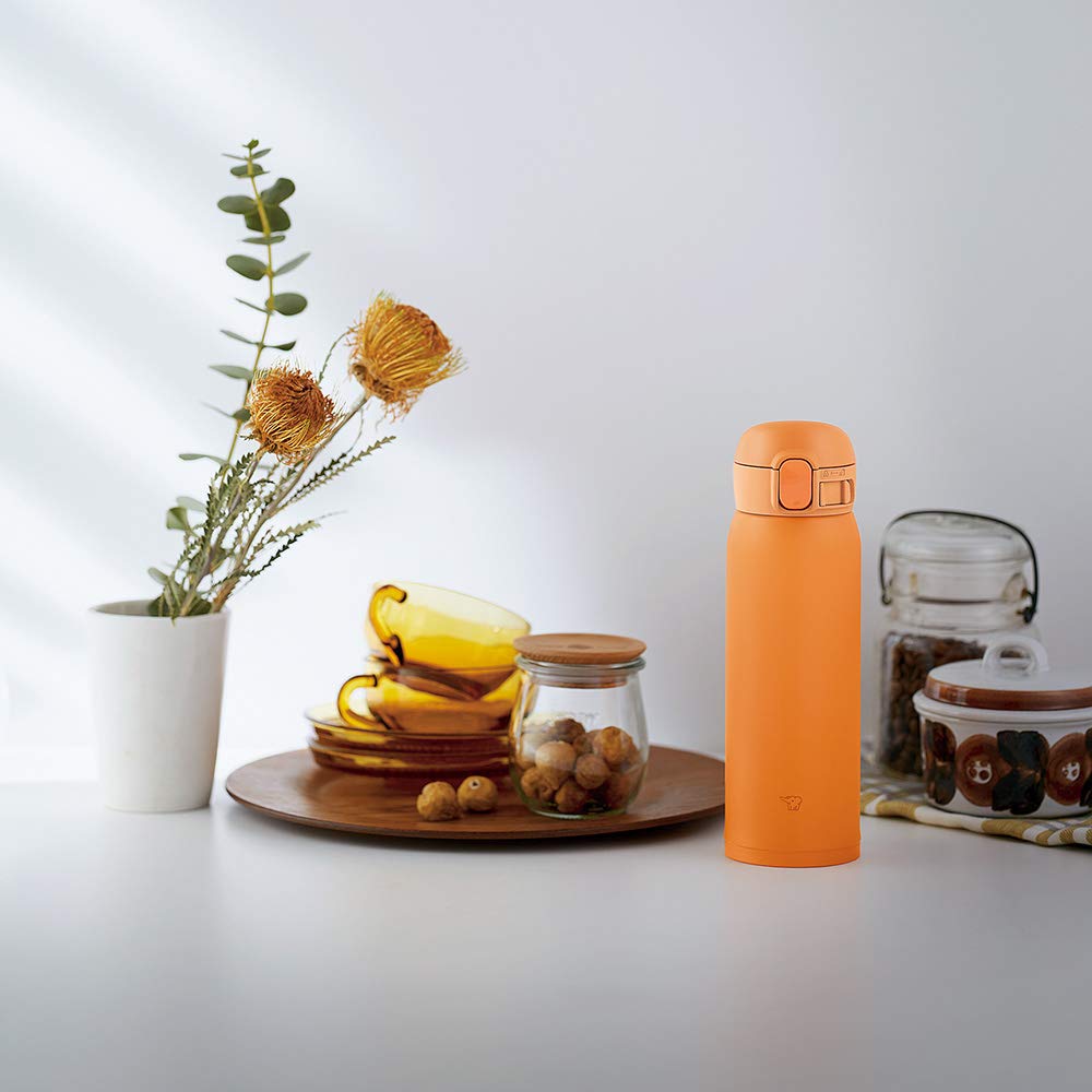 Zojirushi Stainless Steel Water Bottle, 0.48L, One-Touch, Orange, Seamless Design, Model SM-WA48-DA