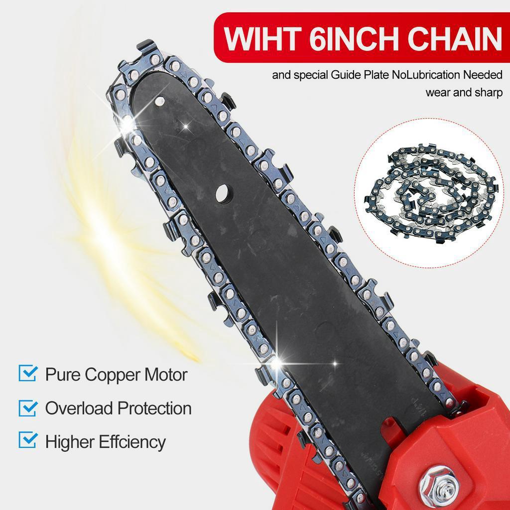 Cordless Electric Protable Chain saw 6-Inches For Tree Branch Wood Cutting Tool Kits For Wood Cutters Electric Mini Chainsaws 24V
