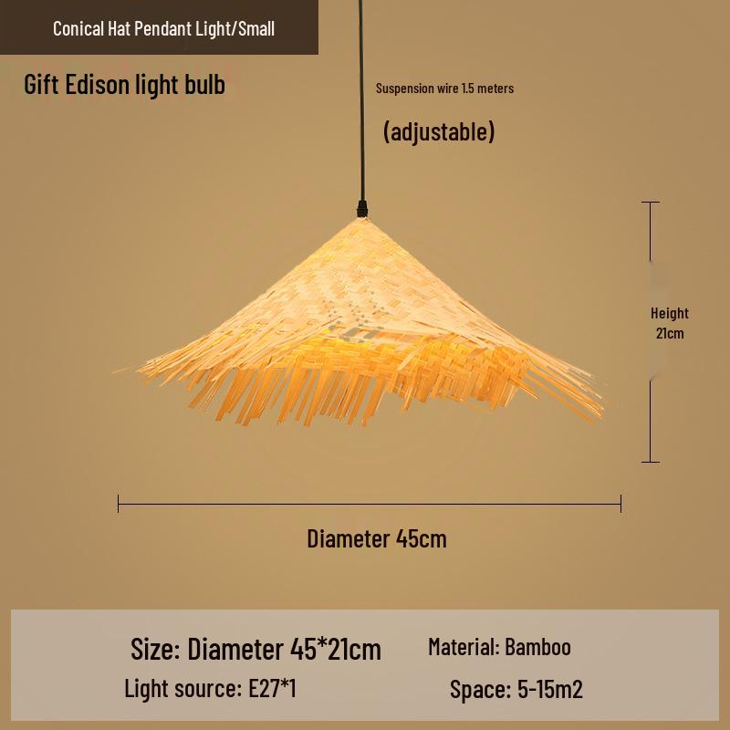 Retro Chinese Bamboo Pendant Light: Nostalgic Straw Hat Design for Hot Pot and Local Cuisine Restaurants