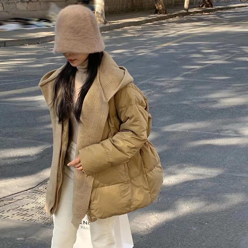 Winter 2026 New Removable Knitted Hat Fake Two-piece Down Jacket Women s Korean Version Loose White Duck Down Jacket S