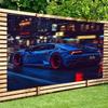 1pc Blue sports car at night with wall background - energetic party banner, home decoration