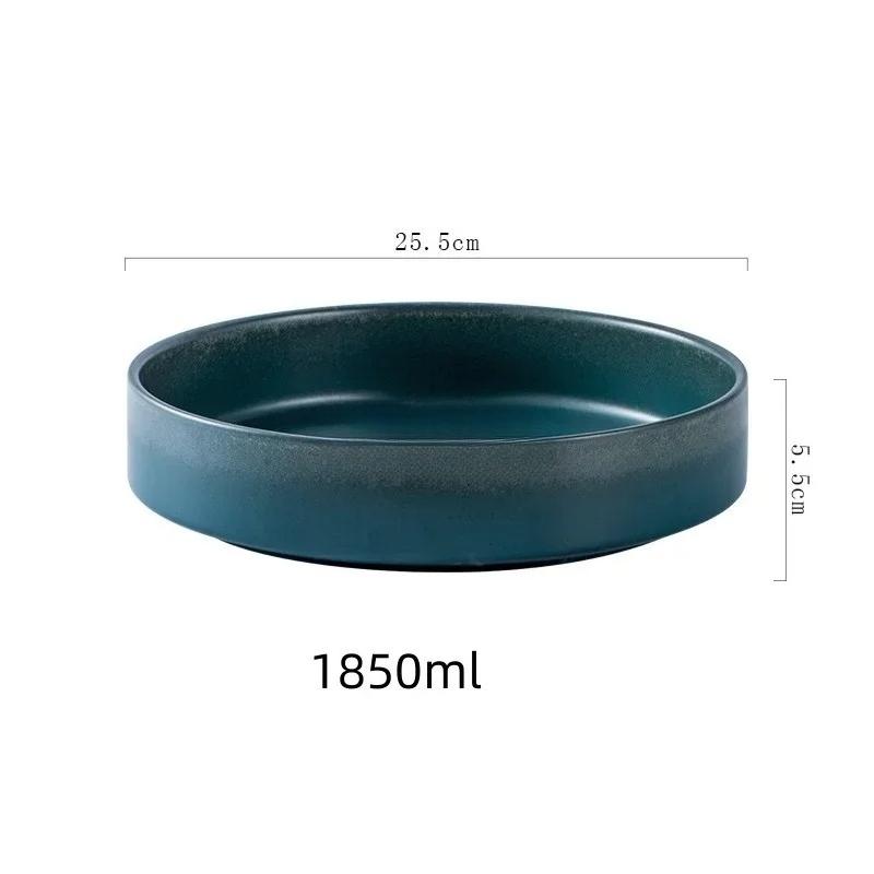Simple black and white deep soup plate Western dish round dish salad plates frosted ceramic large baked plate household dishes