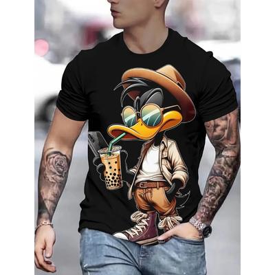 Camisetas de Manga Corta Casual de Verano con Estampado de Pato de Dibujos Animados para Hombre, Ropa Holgada de Moda para Exteriores