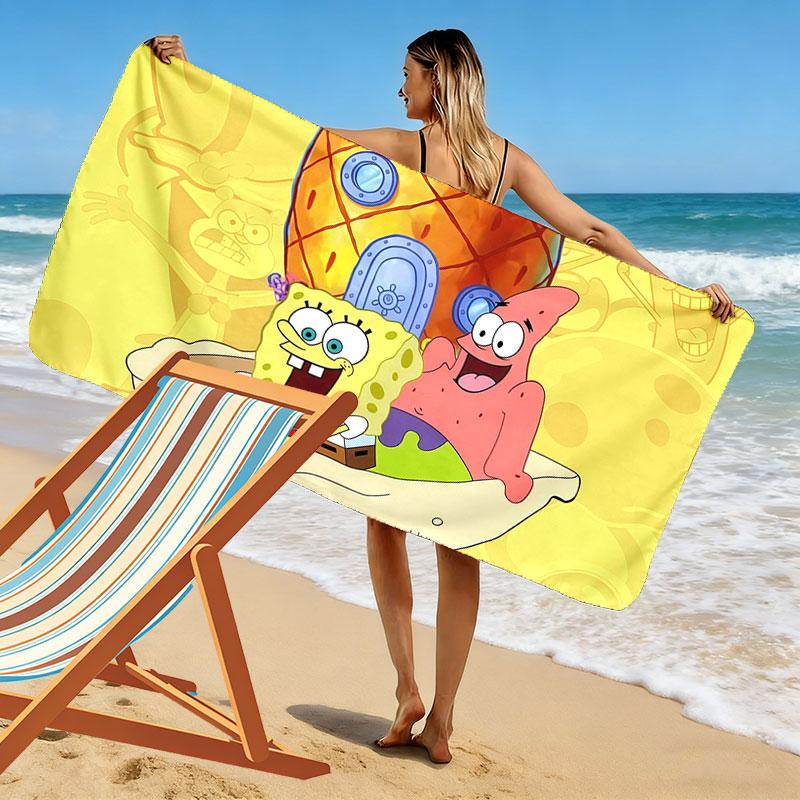 SpongeBob&Patrick Star Print Beach Towel, Large Soft Quick Dry Towel for Beach Camping Swimming