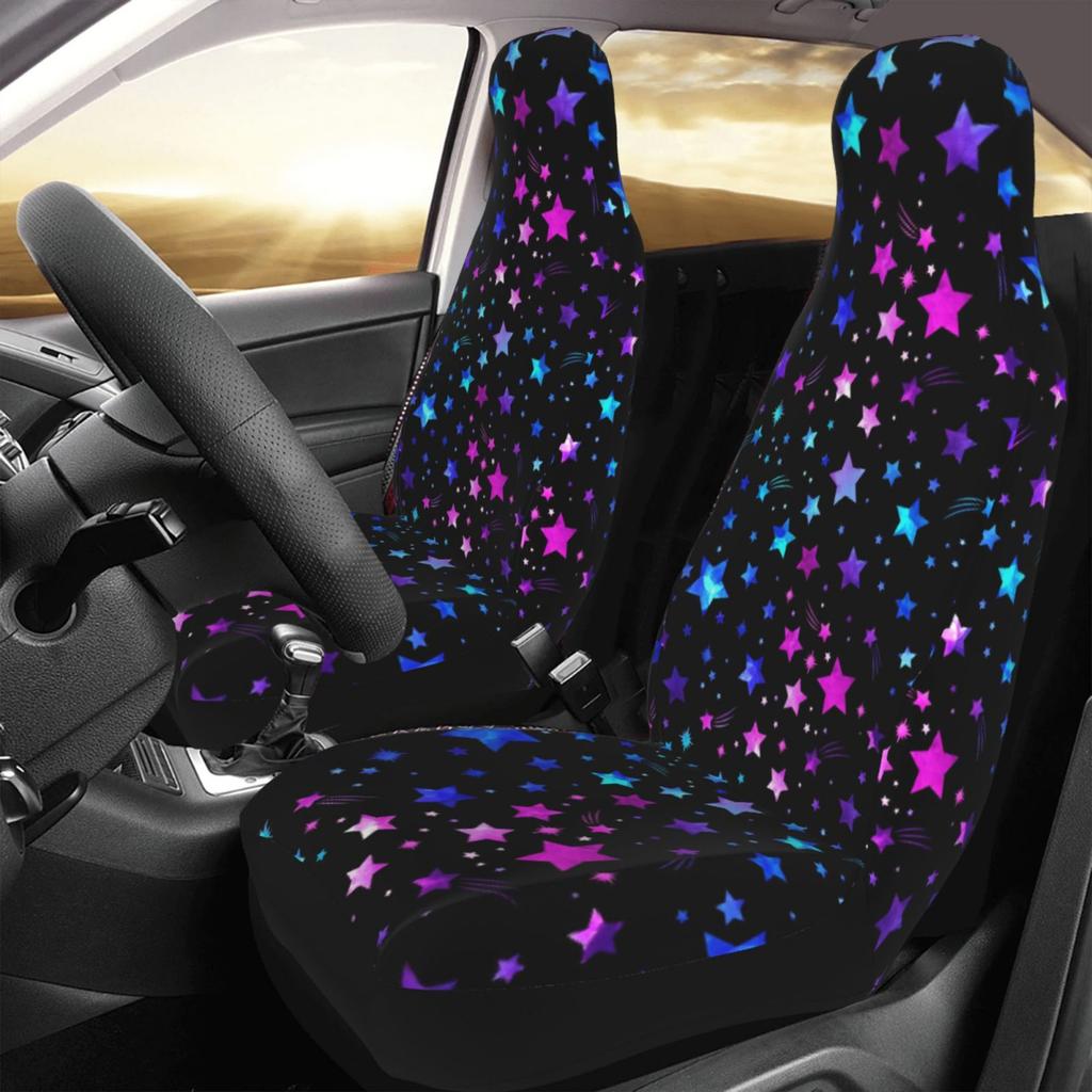 Space Galaxy Constellation Zodiac Star Print Car Seat Cover 2pcs Printing Universal Front Protector Accessories Cushion Set