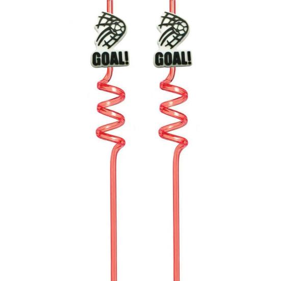 2Pcs Soccer Theme Spiral Straws, PET Reusable Curved Drinking Straws with Football Charm, World Mug Party Beverage Decor