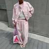 1116 Loose Stand-up Collar Casual Suit Long-sleeved Shirt Drawstring Wide-leg Pants Two Pieces Fashion Trend