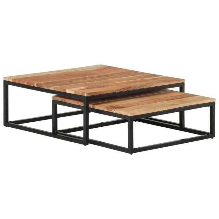 Nesting Coffee Tables In Solid Acacia Wood - VidaXL - Rectangular - Brown - Living Room Furniture