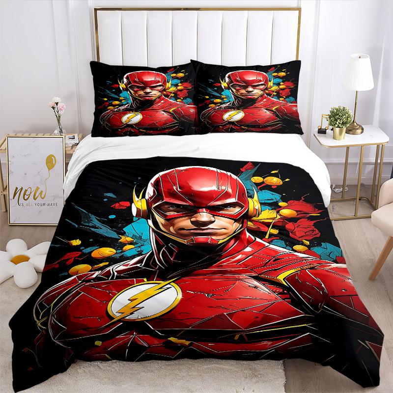 3pcs Flash Superhero Duvet Cover Set, 1 Duvet Cover + 2 Pillowcases (No Insert), High-Definition Print for All Seasons,Durable Yy251103042