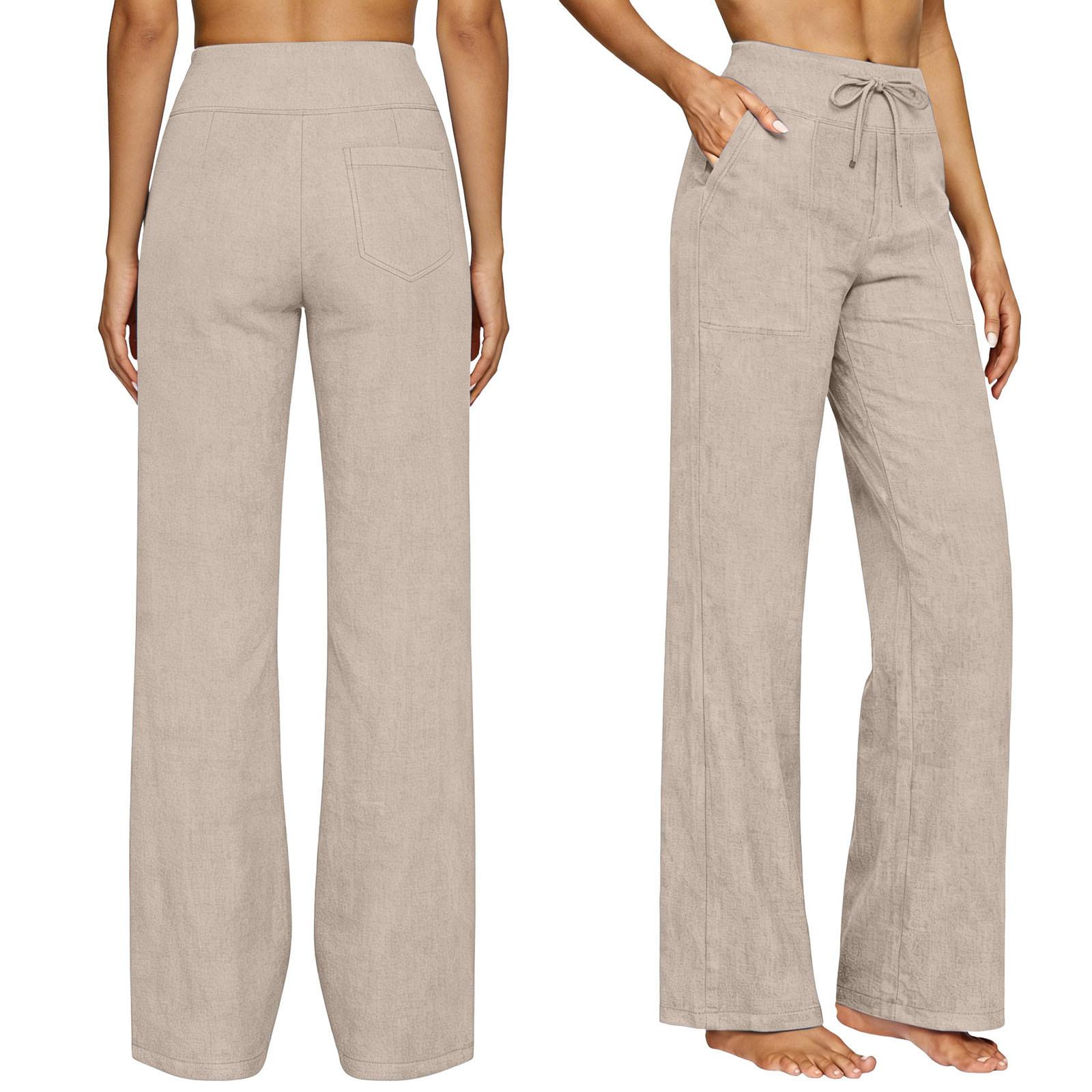 

Women s Fashionable Loose Elastic Waist Wide-leg Trousers L хакі