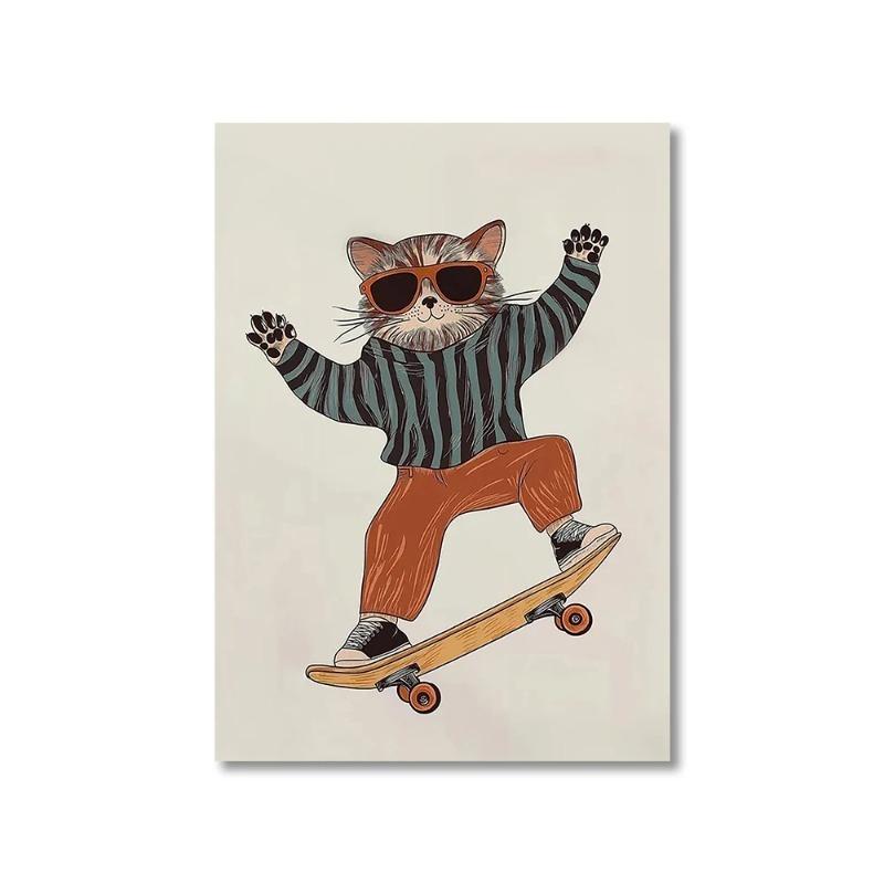 

Скейтборд на мультяшном медведе и льве Абстрактный холст Принт Настенный постер для детской комнаты для современной гостиной Домашний декор 40x50cm no frame