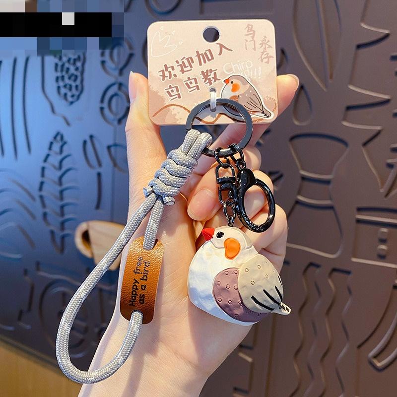 Cute Chubby Sparrow Keychain, Cartoon Bird Charm with Braided Lanyard,Chubby Sparrow Keychain, Cartoon Bird Charm