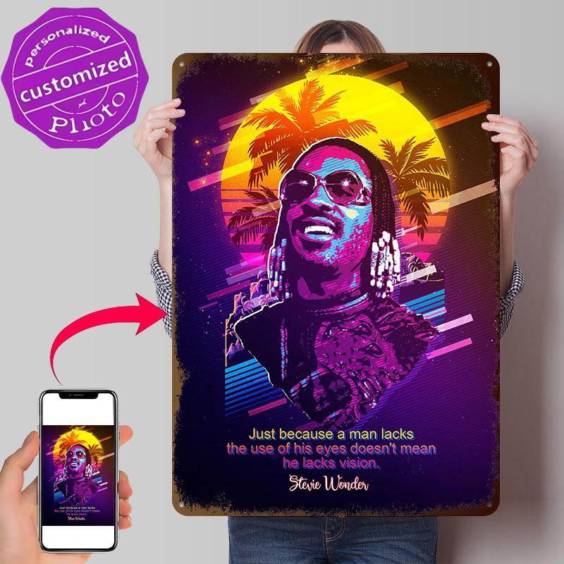 Stevie Wonder Personalized D Textured Metal Poster Wall Art Tinplate Sign for Interior Decoration Living Room Decor Luxury Home