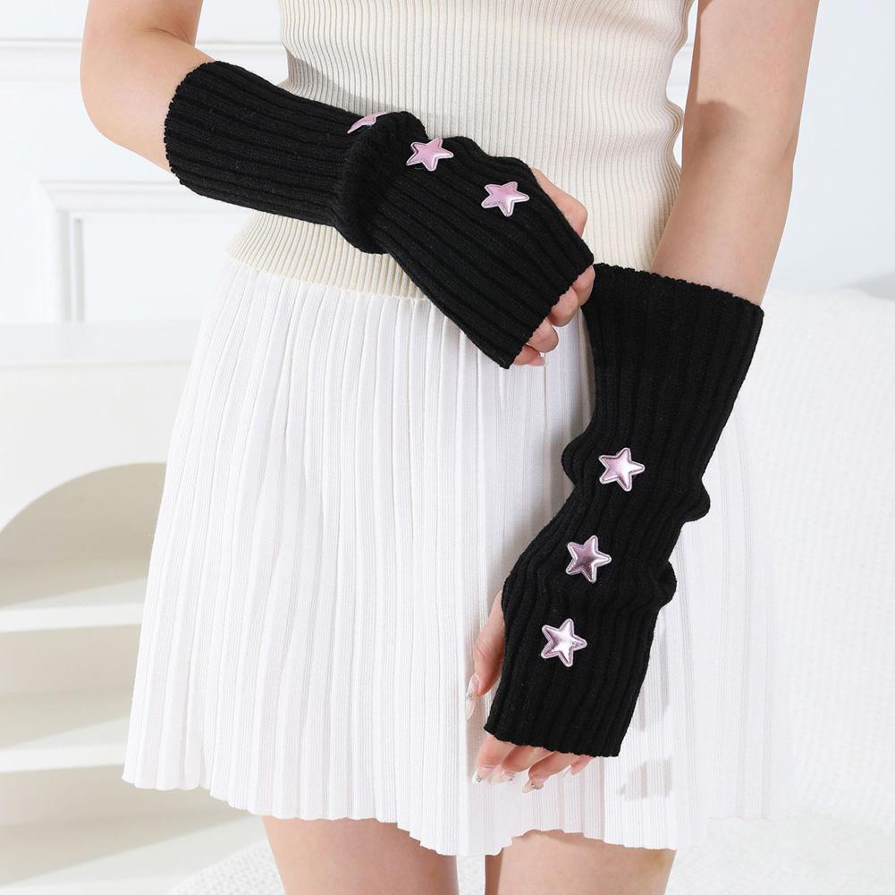 Women Knitted Fingerless Arm Sleeves Gothic Style Striped Winter Long Arm Warmers Girls Y2K Fashion Wrist Gloves