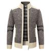 Men's Stand Collar Long Sleeve Warm Jacket Loose Plus Velvet Thickened Color Block Cardigan Sweater