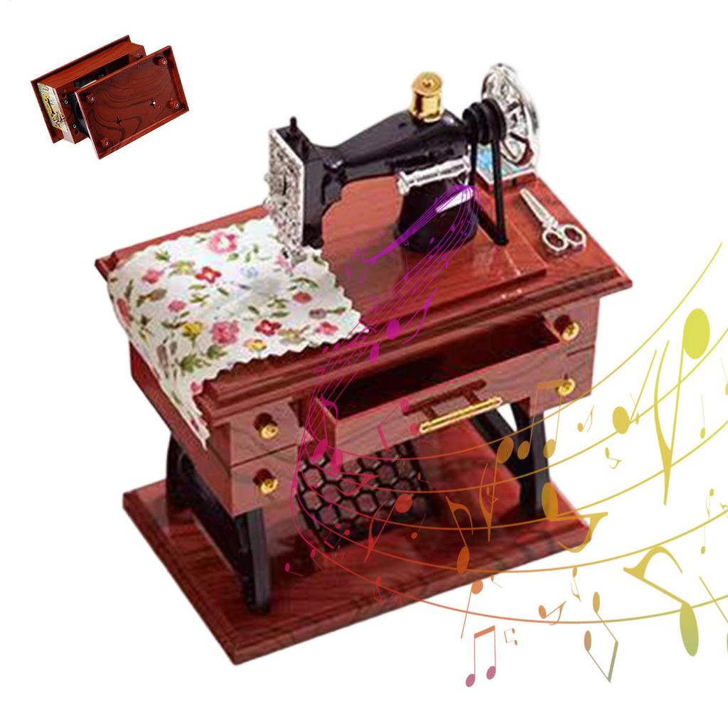 Sewing Machine Vintage Music Box Hand-Crank Decoration Music Box Matte Sewing Machine Ornament for Wedding Party Gathering Home