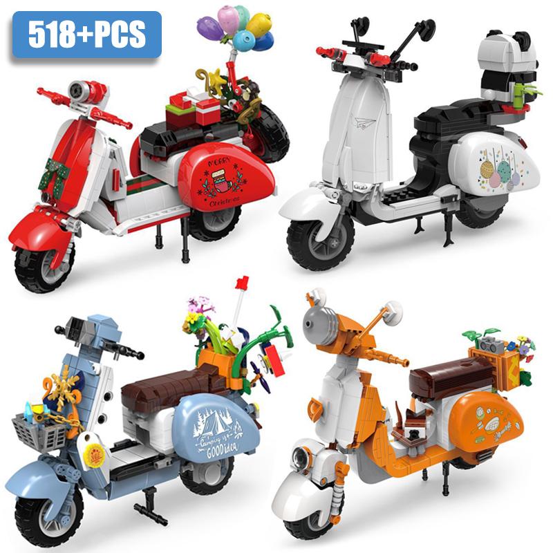 Kreativní MOC Římská dovolená Vespa Slavný motocykl Stavebnice Město Technické Mini závodní auto Kostky Hračky Dárek Pro Děti