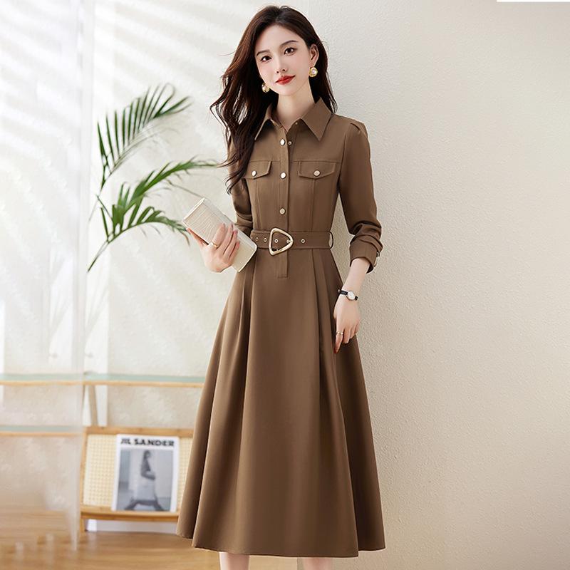 

Women s Autumn Korean Style Slim Shirt Collar Windbreaker Dress (Z5197) L хакі