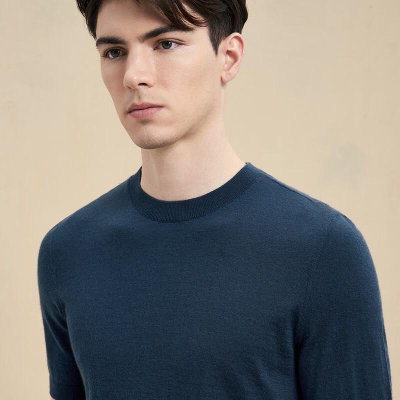 EMZ Erdos Men's 100% Cashmere Short-Sleeve Round Neck Sweater