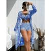 New European and American Women's Split Swimsuit Blouse Three-piece Gather Beach High-waisted Bikini