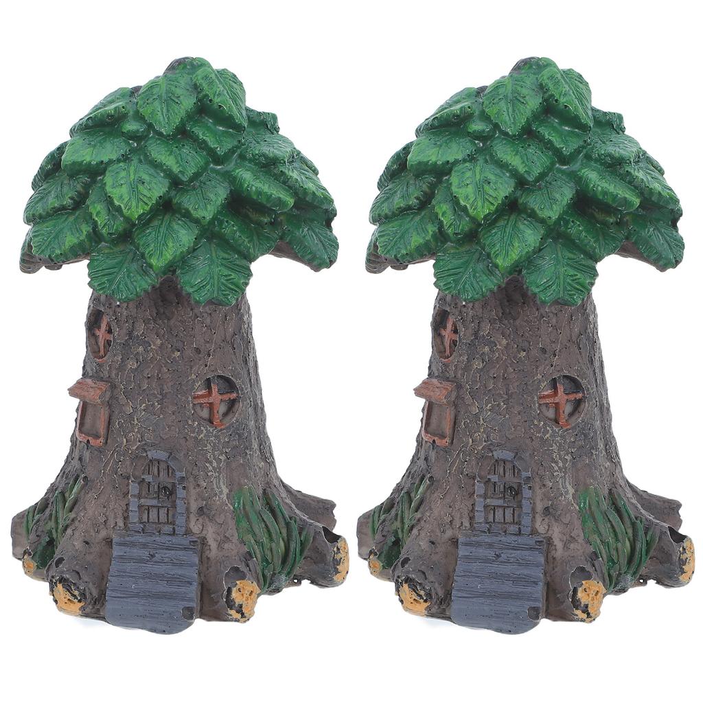 2Pcs Mini Resin Tree Ornament Fairy Garden Decor Outdoor Indoor Micro Landscape Accessory for Terrarium Bonsai Aquarium