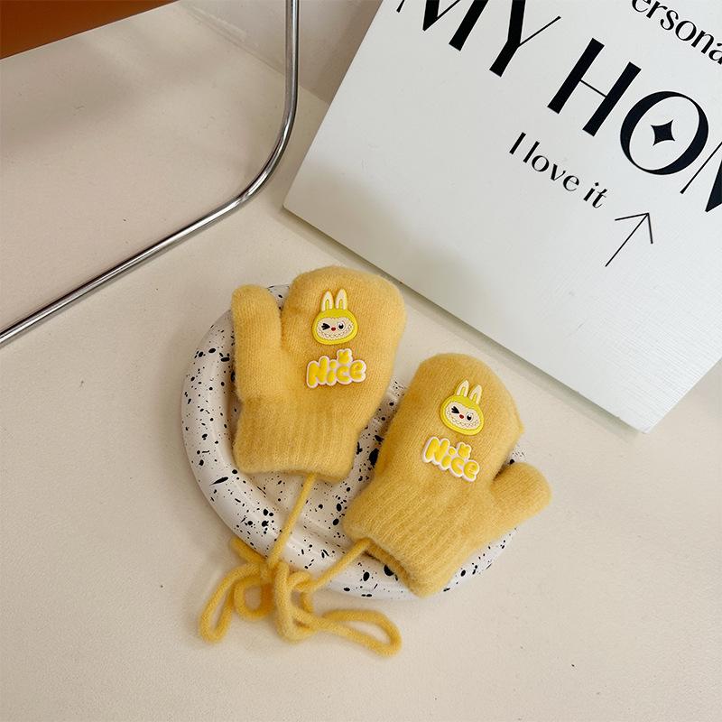 

Winter Children s Gloves Cute Gloves for Boys and Girls Warm and Cold-proof Finger Hugging Neck Hanging Knitted Gloves one size