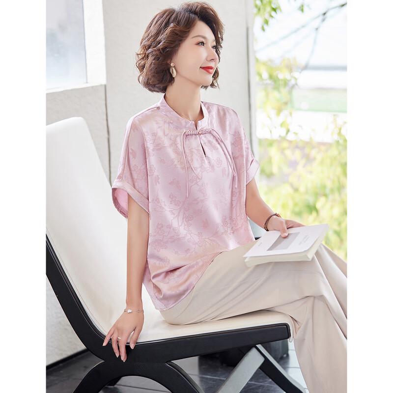Pasite New Chinese Style Short Sleeve Top & Pants Set for Middle-Aged Women