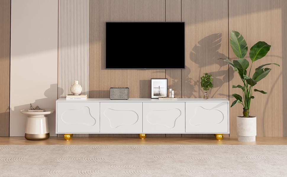180*40*45cm Lowboard with 2 Cabinets, Cloud-Shaped, TV Entertainment Center with 5 Support Legs, Load Capacity up to 60 kg, Suitable for 75-Inch