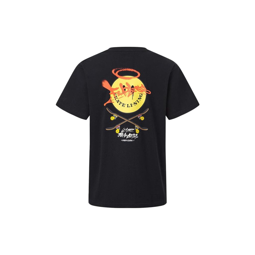 Li Ning X OG Slick Collaboration Smiley Face Letter Loose Short Sleeve T-Shirt Unisex T-Shirts Black AHST673-3