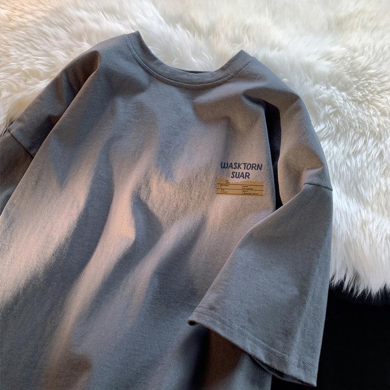 Short-sleeved Men's Summer Cotton Bottoming Shirt T-shirt Tide Brand Half-sleeved Trend All-match Hong Kong Style Japanese T-shirt American Casual