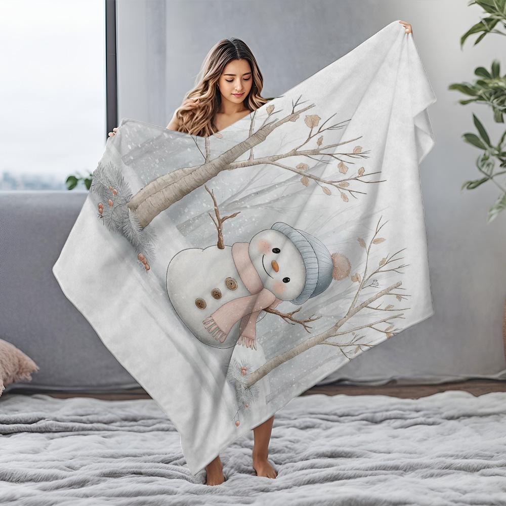 Tuniu Cute Snowman Watercolor Fleece Blanket for Sofa Bed Room Home Decor Gift