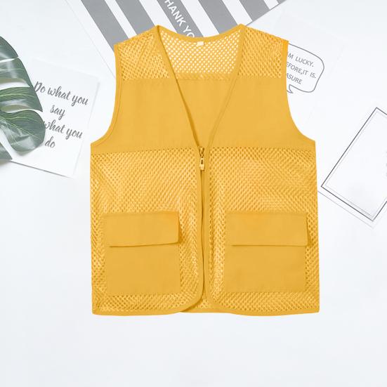 Vydutá léga na zip Dvojité kapsy Pracovní vesta s výstřihem do V Světlá barva Unisexová vesta volného střihu