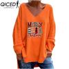 Autunno Inverno Donna Tinta Unita Scollo a V Manica Lunga Larga Casual Comoda T-shirt Top