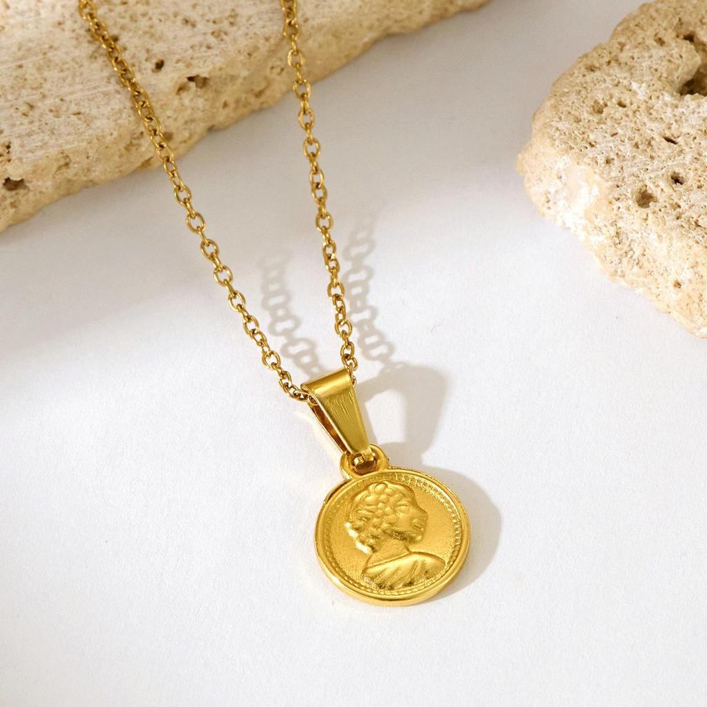 Retro Sun and Moon Stainless Steel Pendant Necklace - High-End, Versatile Jewelry with Unique Design