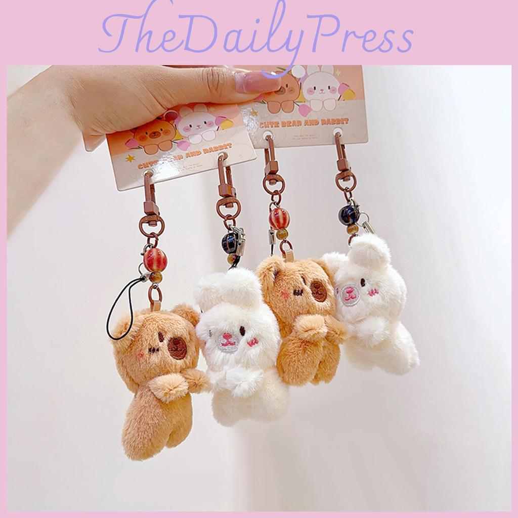 Rabbit Bear Plush Animal Keychain Set With Soft Fur For Kids And Collectors