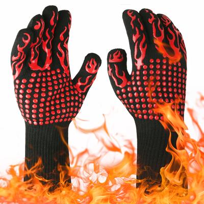 A Pair BBQ Gloves High Temperature Resistance Oven Mitts 800 Degrees Fireproof Non-Slip Barbecue Baking Grilling Gloves