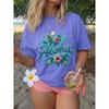 Frühling/Sommer Damen Oberteil, Frischer Stil, Hibiskusblüten- und Tropenblatt-Print, "Aloha" Schriftzug, Täglich Lässig, Modischer Lockerer Schnitt,