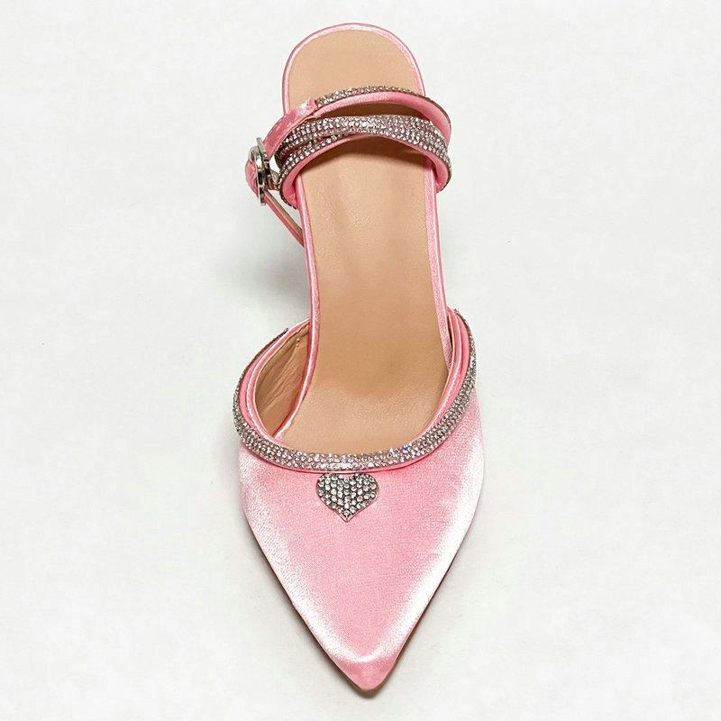 Love Diamond-Bow High Heels 2025 New French Socialite Style Pointy Thin Heel Hollow Toe Sandals