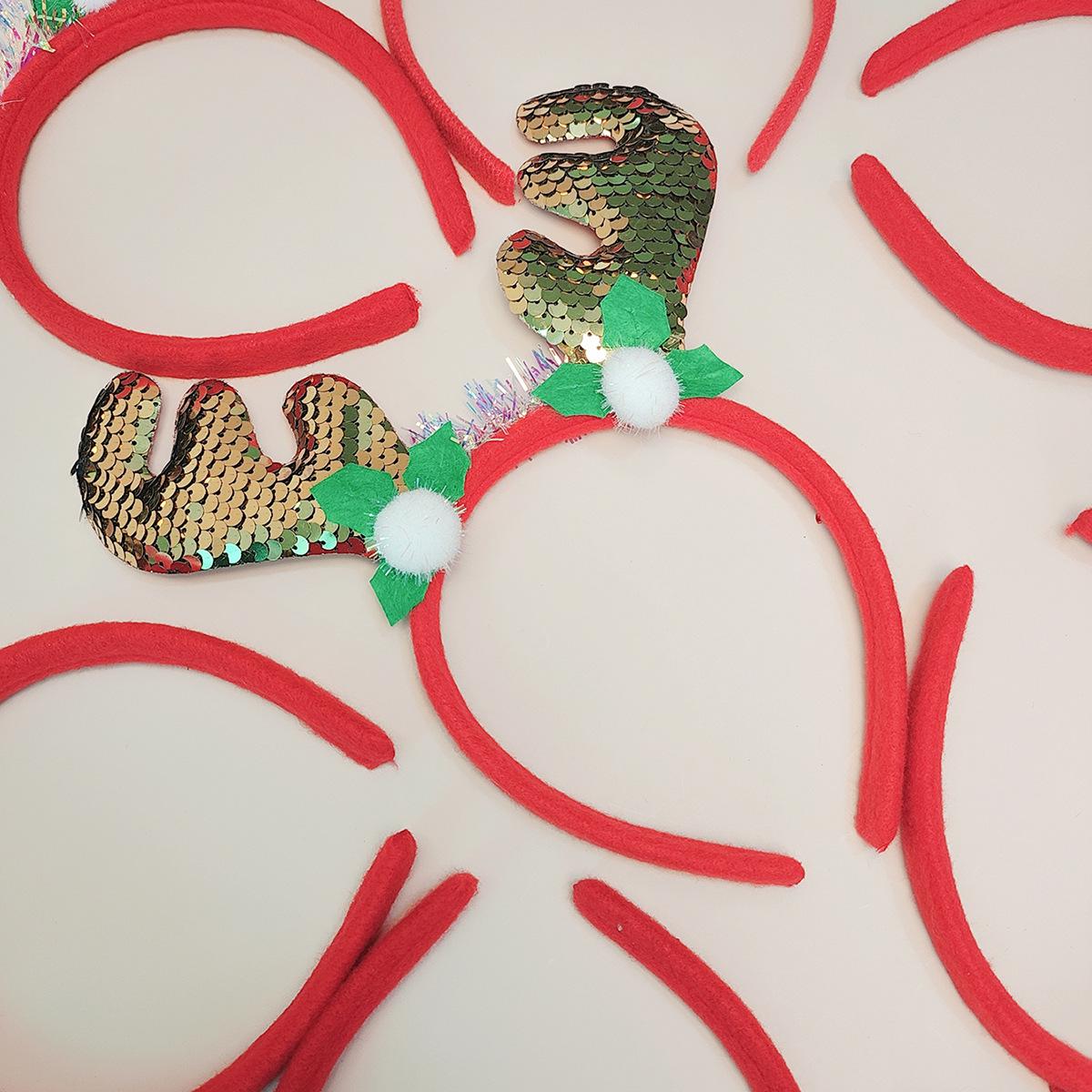 Handmade High-End Christmas Reindeer Antler Sequin Headband and Santa Hat - Cute Festive Hair Accessories